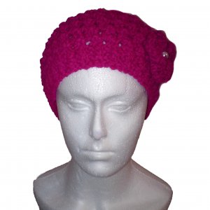 Pink patterned hat with attached flower and pearl - Joss Style h